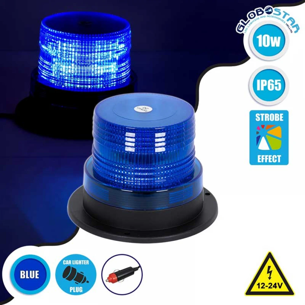 PRO Series Φάρος Σήμανσης Οχήματος Αστυνομίας για Αυτοκίνητα & Φορτηγά STROBE LED 10W DC 12-24V Αδιάβροχος IP65 Μπλε Globostar