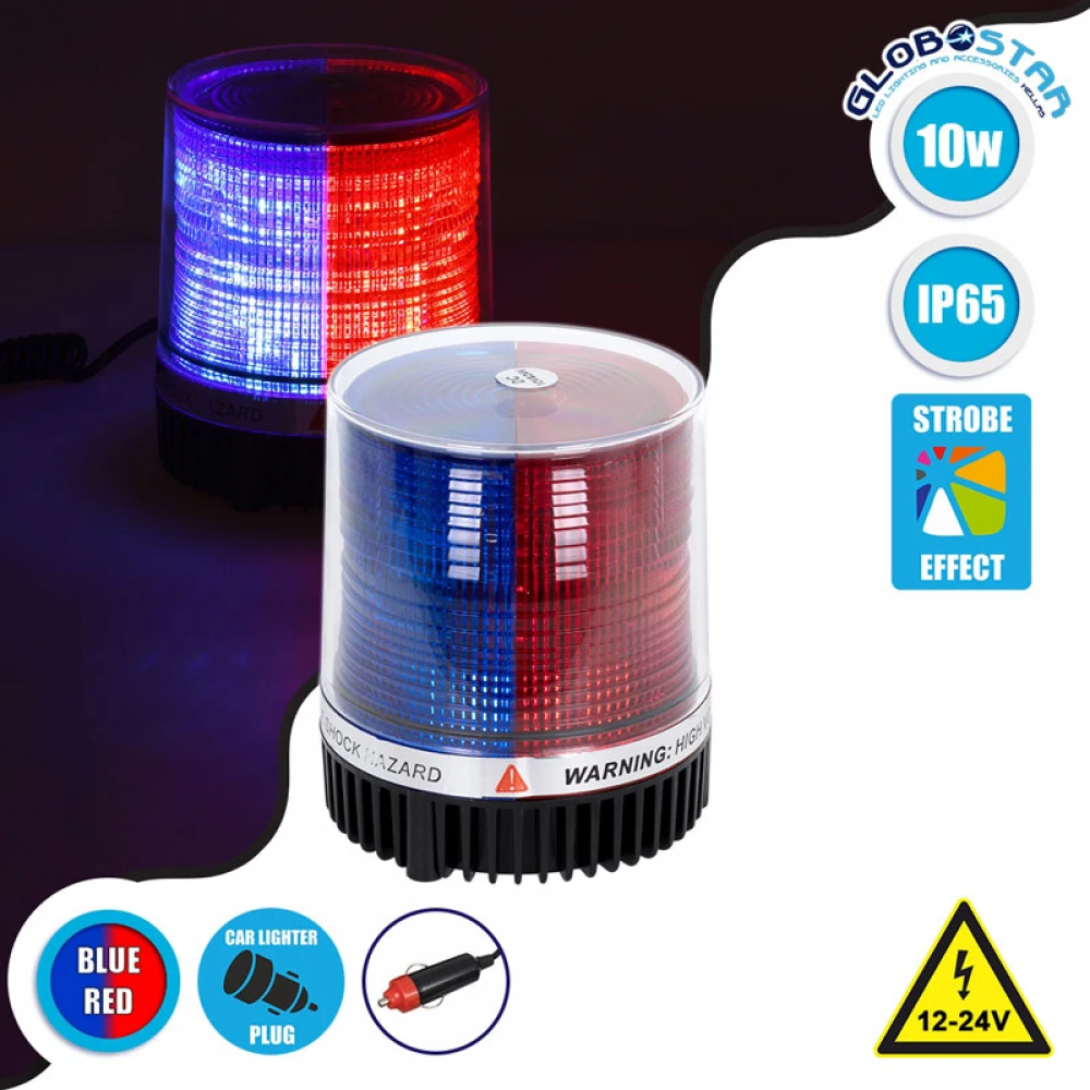 PRO Series Φάρος Σήμανσης Οχήματος Αστυνομίας για Αυτοκίνητα & Φορτηγά STROBE LED 10W DC 12-24V Αδιάβροχος IP65 Μπλε & Κόκκινο Globostar