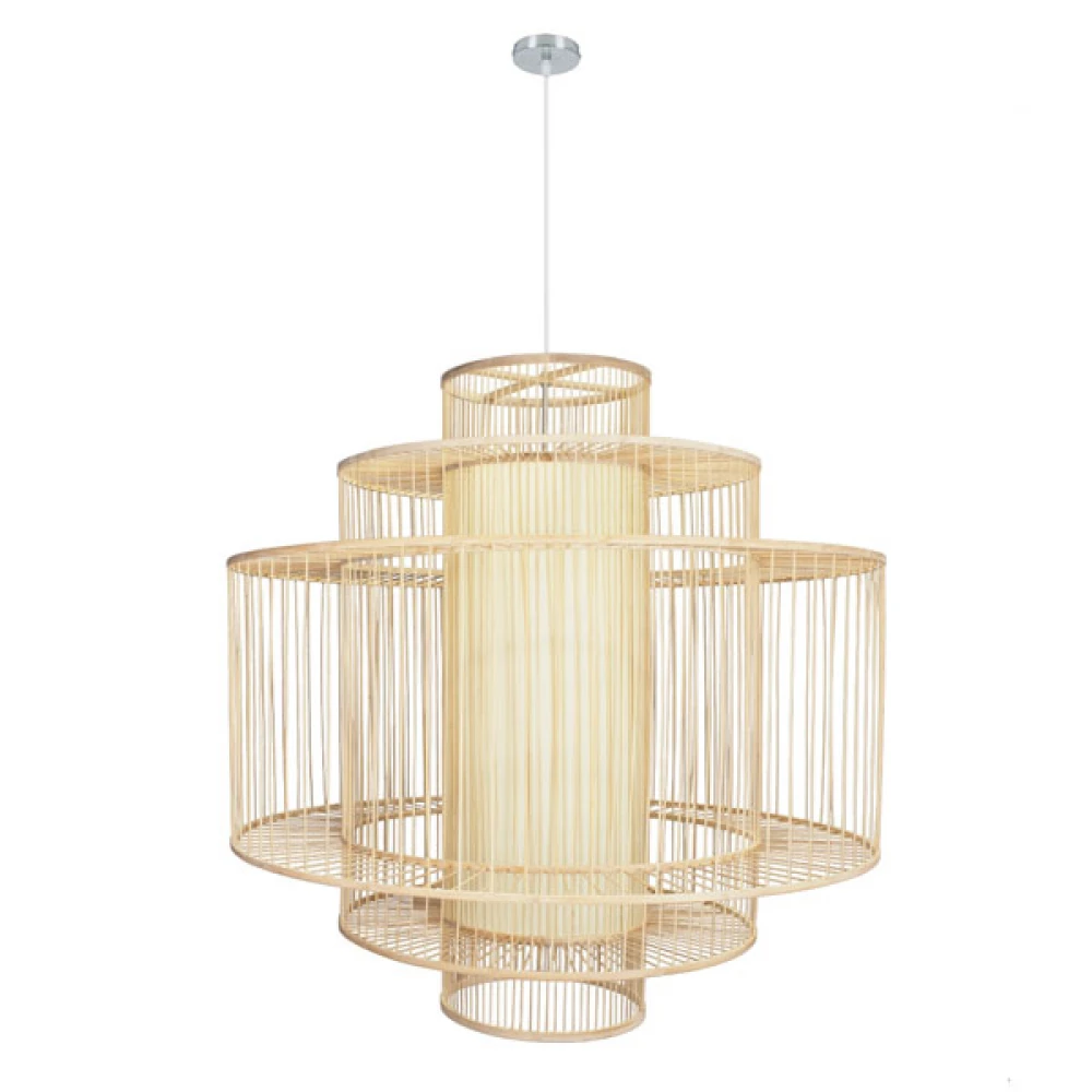 Μοντέρνο Κρεμαστό Φωτιστικό Οροφής Μονόφωτο 1 x E27 Μπεζ Μπαμπού Πλέγμα D100 x H100cm