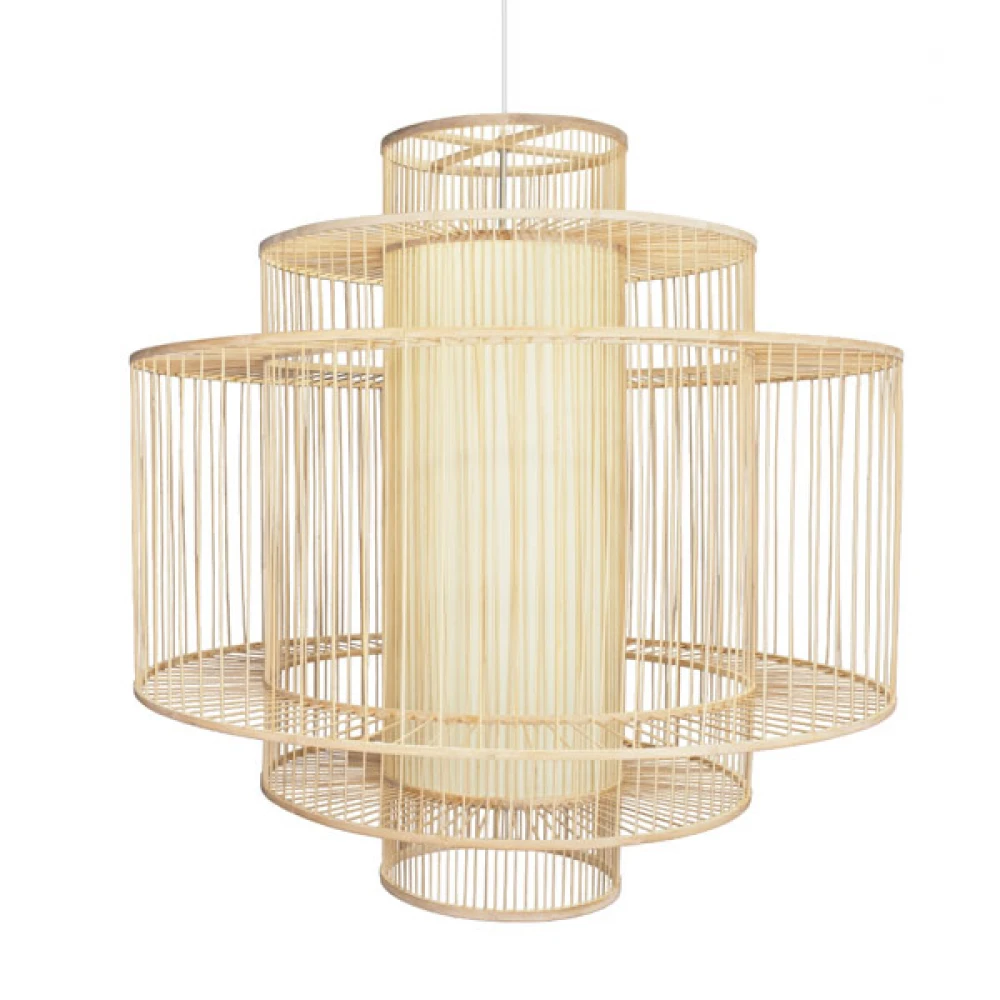 Μοντέρνο Κρεμαστό Φωτιστικό Οροφής Μονόφωτο 1 x E27 Μπεζ Μπαμπού Πλέγμα D100 x H100cm