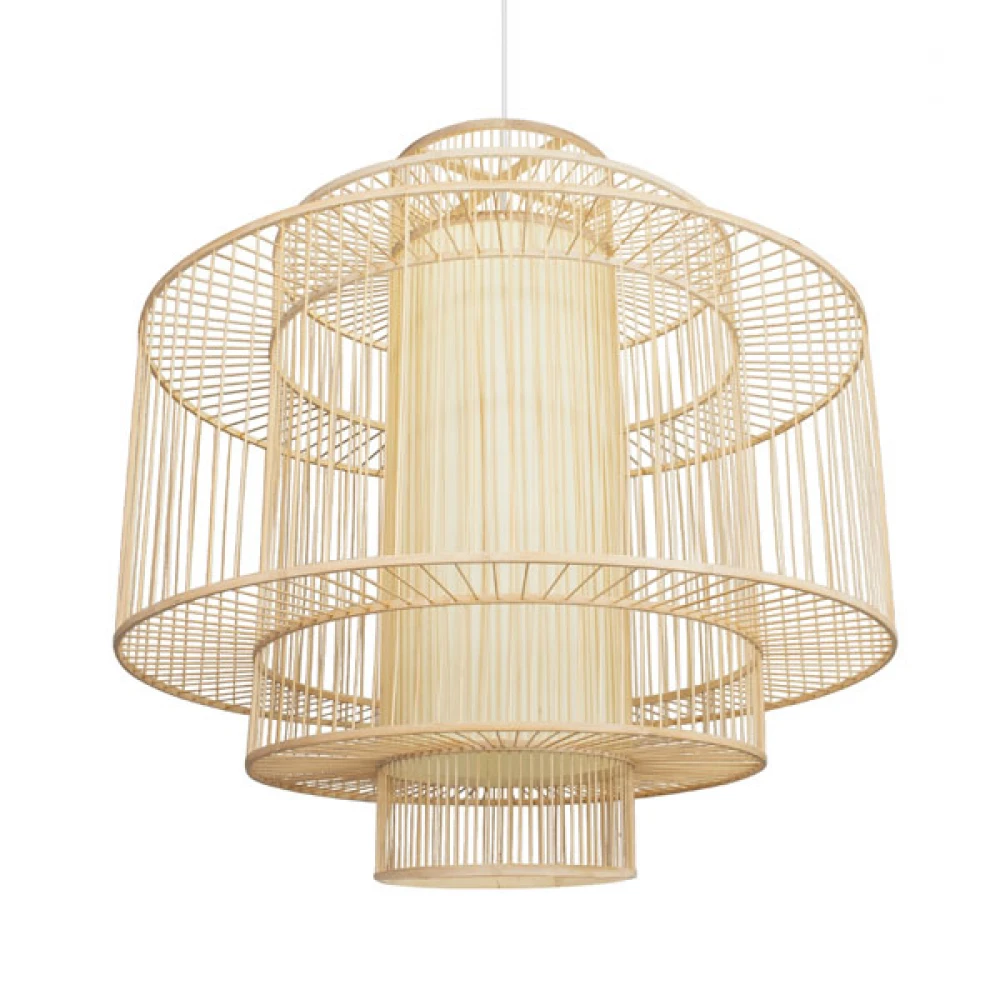 Μοντέρνο Κρεμαστό Φωτιστικό Οροφής Μονόφωτο 1 x E27 Μπεζ Μπαμπού Πλέγμα D100 x H100cm