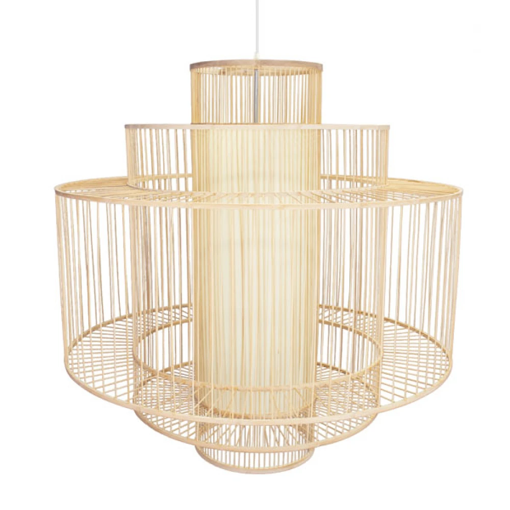 Μοντέρνο Κρεμαστό Φωτιστικό Οροφής Μονόφωτο 1 x E27 Μπεζ Μπαμπού Πλέγμα D100 x H100cm