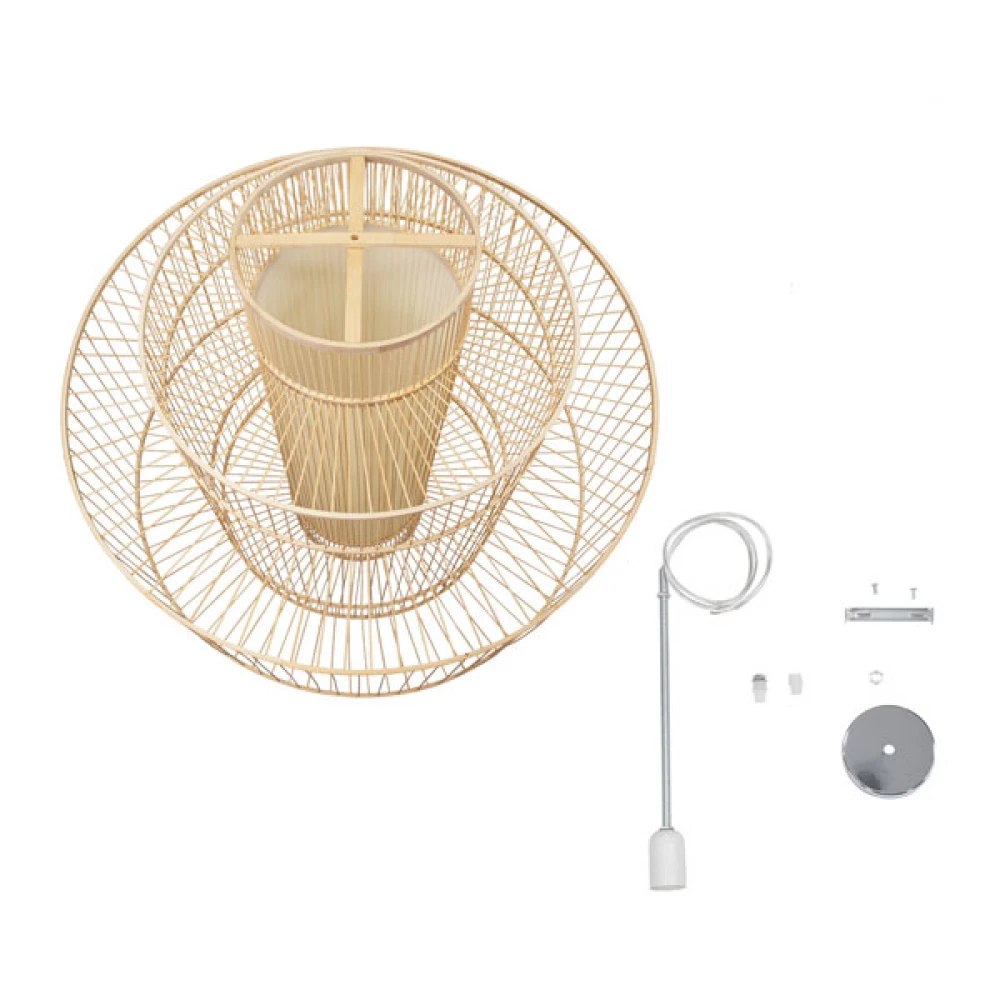 Μοντέρνο Κρεμαστό Φωτιστικό Οροφής Μονόφωτο 1 x E27 Μπεζ Μπαμπού Πλέγμα D100 x H100cm