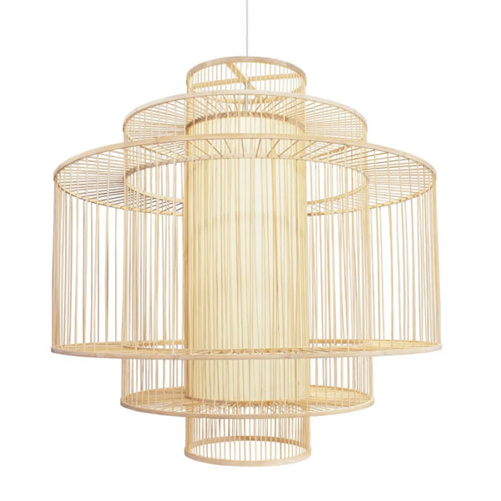 Μοντέρνο Κρεμαστό Φωτιστικό Οροφής Μονόφωτο 1 x E27 Μπεζ Μπαμπού Πλέγμα D100 x H100cm