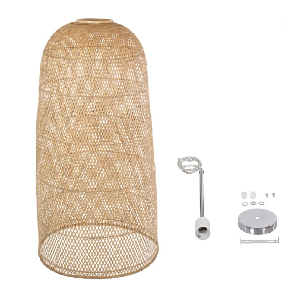 Μοντέρνο Κρεμαστό Φωτιστικό Οροφής Μονόφωτο 1 x E27 Μπεζ Μπαμπού Καμπάνα D60 x H120cm