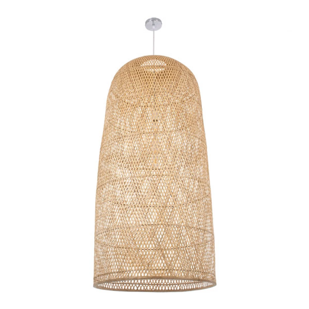Μοντέρνο Κρεμαστό Φωτιστικό Οροφής Μονόφωτο 1 x E27 Μπεζ Μπαμπού Καμπάνα D60 x H120cm