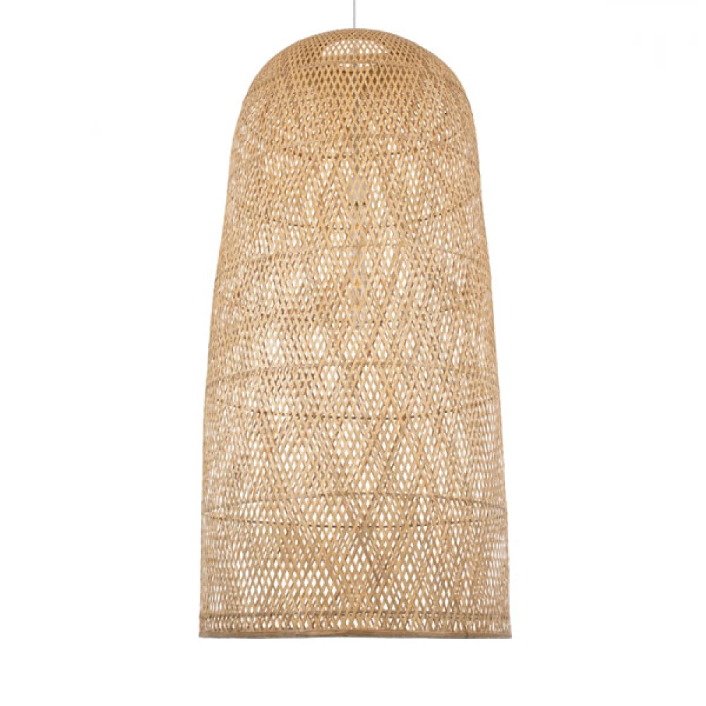 Μοντέρνο Κρεμαστό Φωτιστικό Οροφής Μονόφωτο 1 x E27 Μπεζ Μπαμπού Καμπάνα D60 x H120cm
