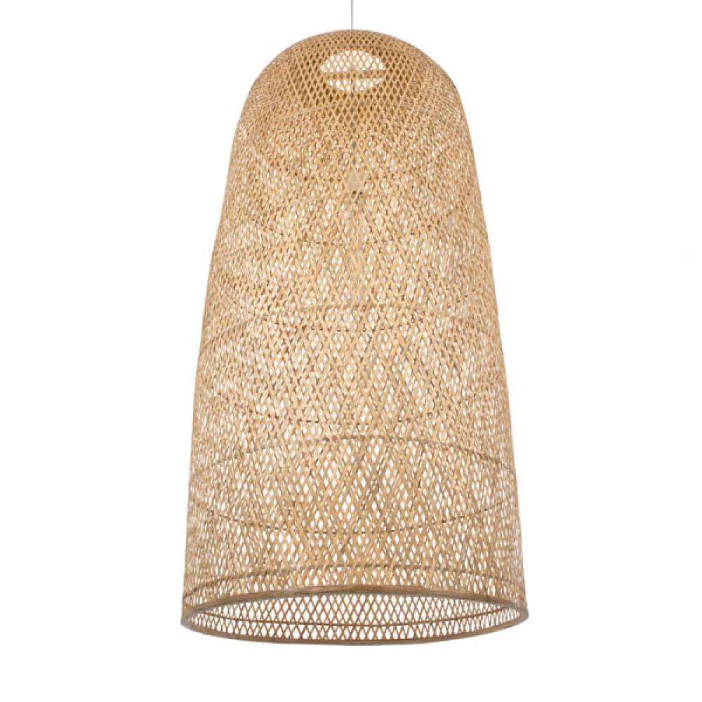 Μοντέρνο Κρεμαστό Φωτιστικό Οροφής Μονόφωτο 1 x E27 Μπεζ Μπαμπού Καμπάνα D60 x H120cm