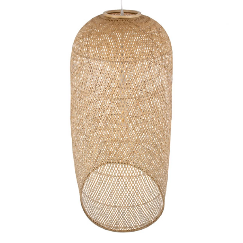 Μοντέρνο Κρεμαστό Φωτιστικό Οροφής Μονόφωτο 1 x E27 Μπεζ Μπαμπού Καμπάνα D60 x H120cm