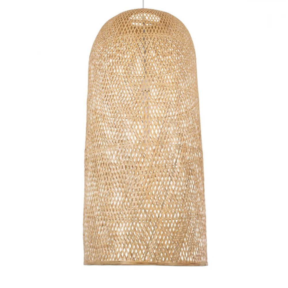Μοντέρνο Κρεμαστό Φωτιστικό Οροφής Μονόφωτο 1 x E27 Μπεζ Μπαμπού Καμπάνα D50 x H110cm
