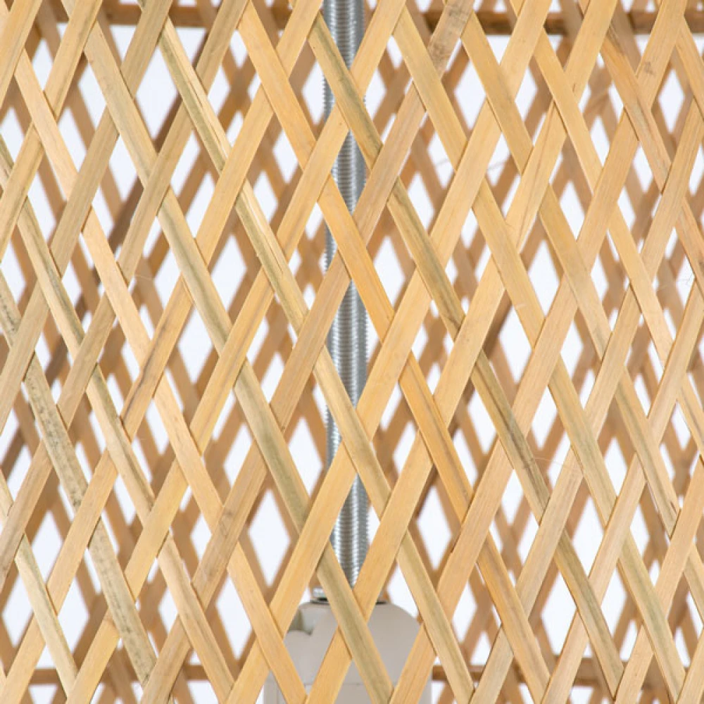 Μοντέρνο Κρεμαστό Φωτιστικό Οροφής Μονόφωτο 1 x E27 Μπεζ Μπαμπού Καμπάνα D50 x H110cm