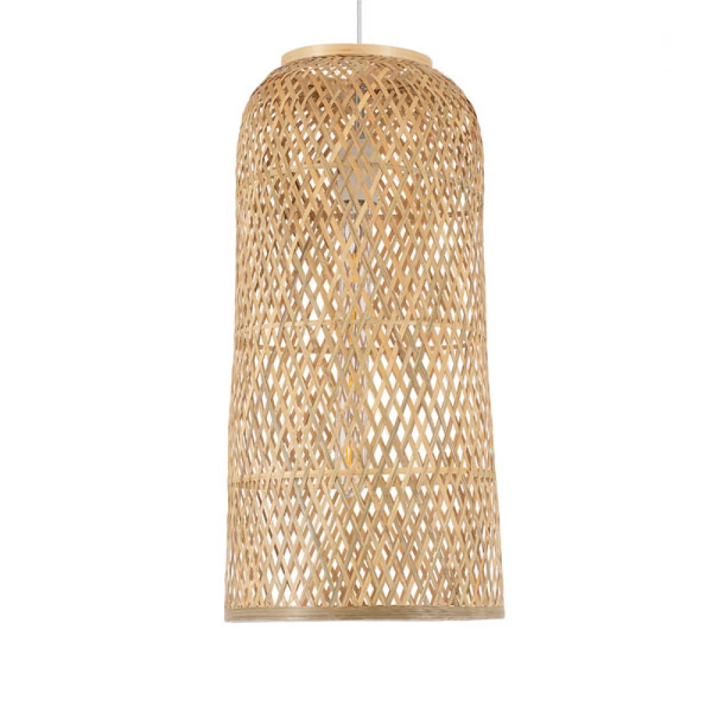 Μοντέρνο Κρεμαστό Φωτιστικό Οροφής Μονόφωτο 1 x E27 Μπεζ Μπαμπού Καμπάνα D25 x H50cm