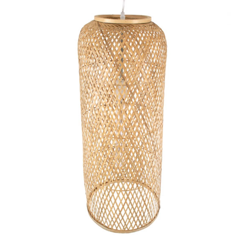 Μοντέρνο Κρεμαστό Φωτιστικό Οροφής Μονόφωτο 1 x E27 Μπεζ Μπαμπού Καμπάνα D30 x H70cm