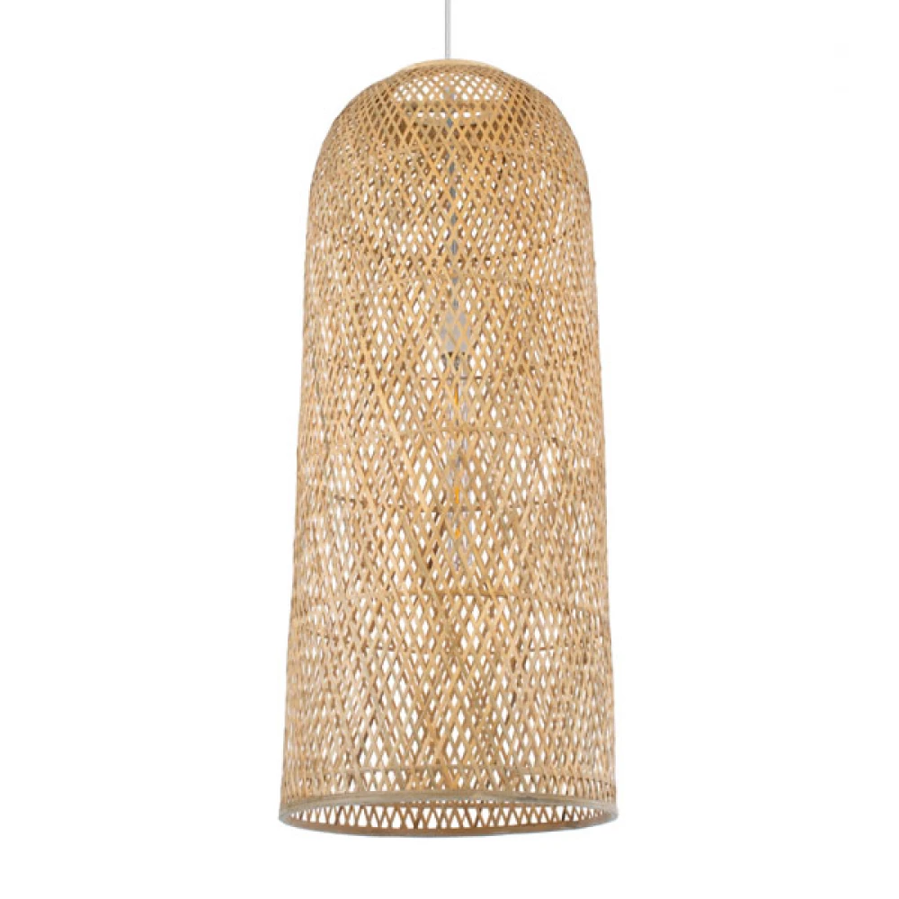 Μοντέρνο Κρεμαστό Φωτιστικό Οροφής Μονόφωτο 1 x E27 Μπεζ Μπαμπού Καμπάνα D40 x H90cm