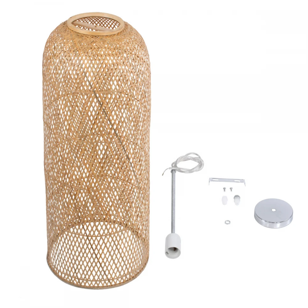 Μοντέρνο Κρεμαστό Φωτιστικό Οροφής Μονόφωτο 1 x E27 Μπεζ Μπαμπού Καμπάνα D40 x H90cm