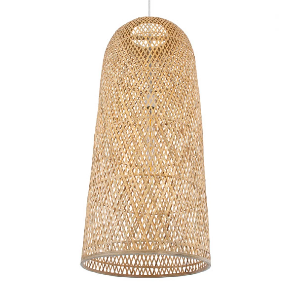 Μοντέρνο Κρεμαστό Φωτιστικό Οροφής Μονόφωτο 1 x E27 Μπεζ Μπαμπού Καμπάνα D40 x H90cm