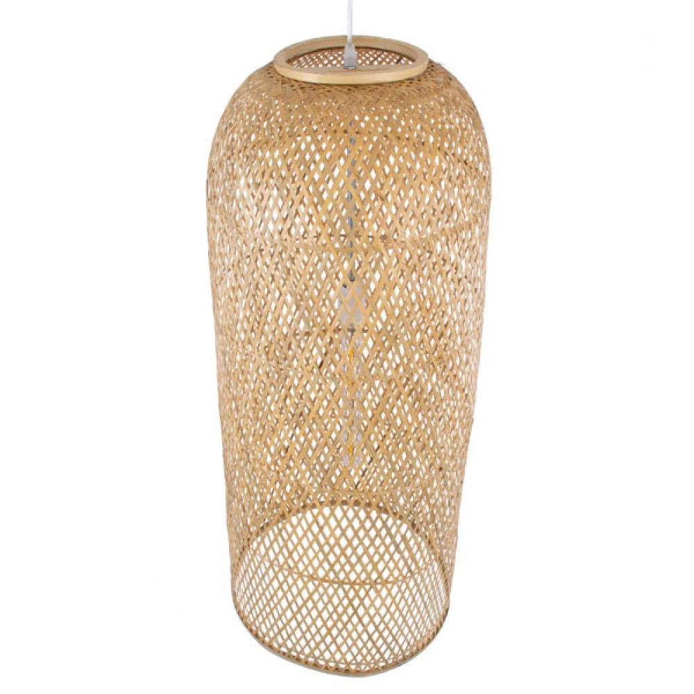 Μοντέρνο Κρεμαστό Φωτιστικό Οροφής Μονόφωτο 1 x E27 Μπεζ Μπαμπού Καμπάνα D40 x H90cm