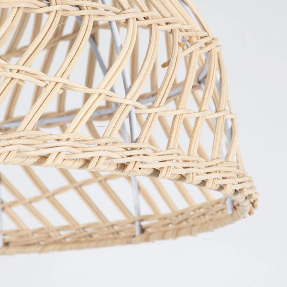 Μοντέρνο Κρεμαστό Φωτιστικό Οροφής Μονόφωτο 1 x E27 Μπεζ Μπαμπού Καμπάνα D40 x H20cm
