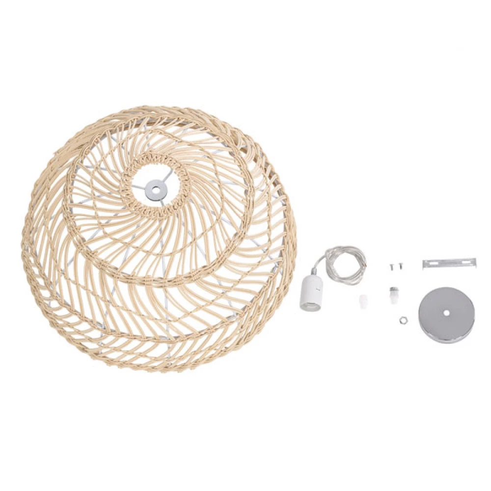 Μοντέρνο Κρεμαστό Φωτιστικό Οροφής Μονόφωτο 1 x E27 Μπεζ Μπαμπού Καμπάνα D40 x H20cm