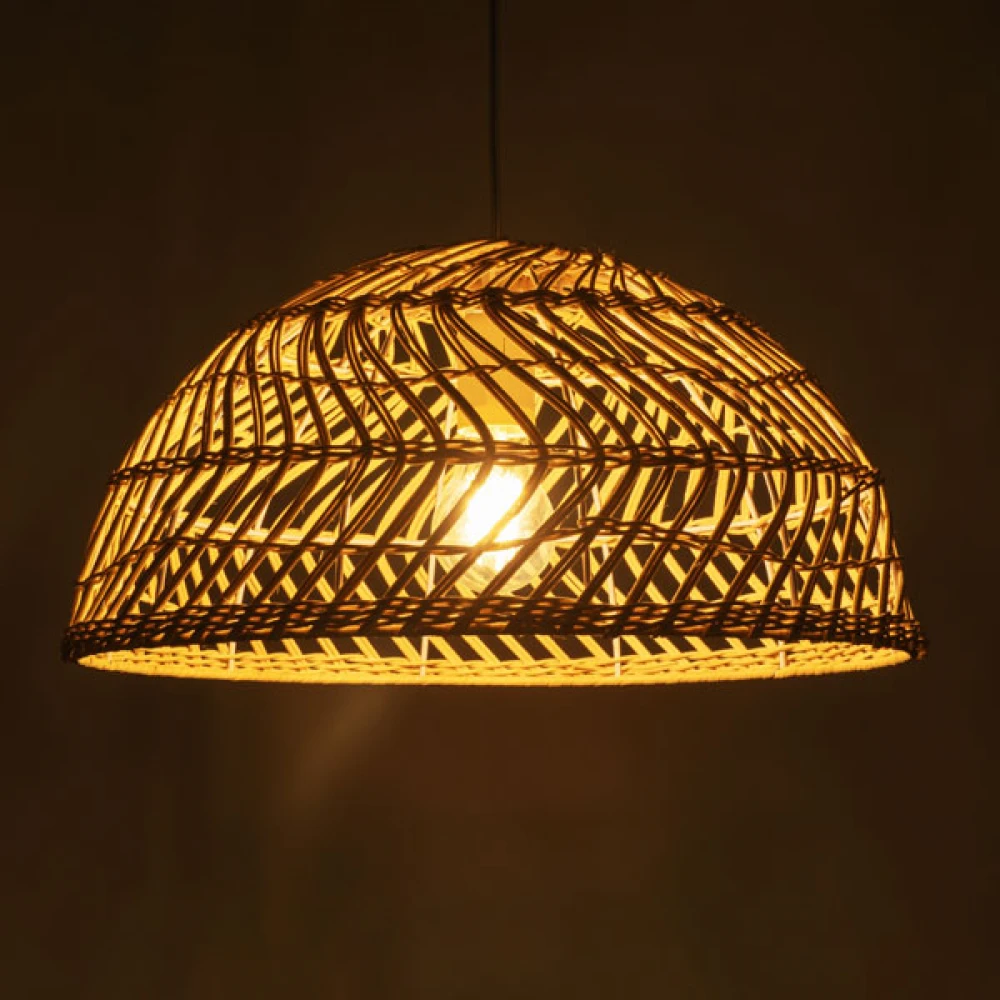 Μοντέρνο Κρεμαστό Φωτιστικό Οροφής Μονόφωτο 1 x E27 Μπεζ Μπαμπού Καμπάνα D40 x H20cm