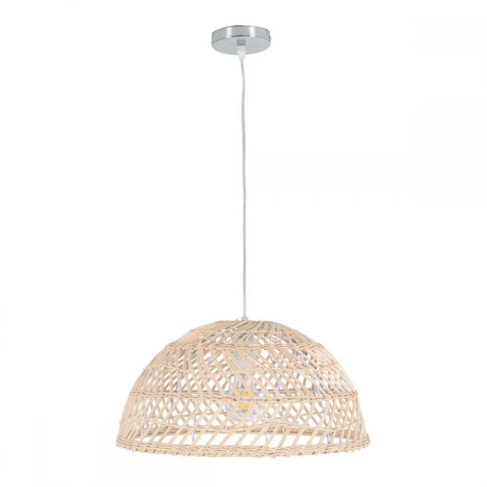 Μοντέρνο Κρεμαστό Φωτιστικό Οροφής Μονόφωτο 1 x E27 Μπεζ Μπαμπού Καμπάνα D40 x H20cm
