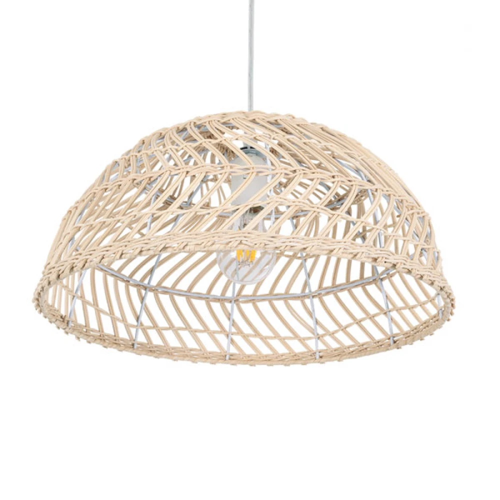 Μοντέρνο Κρεμαστό Φωτιστικό Οροφής Μονόφωτο 1 x E27 Μπεζ Μπαμπού Καμπάνα D40 x H20cm