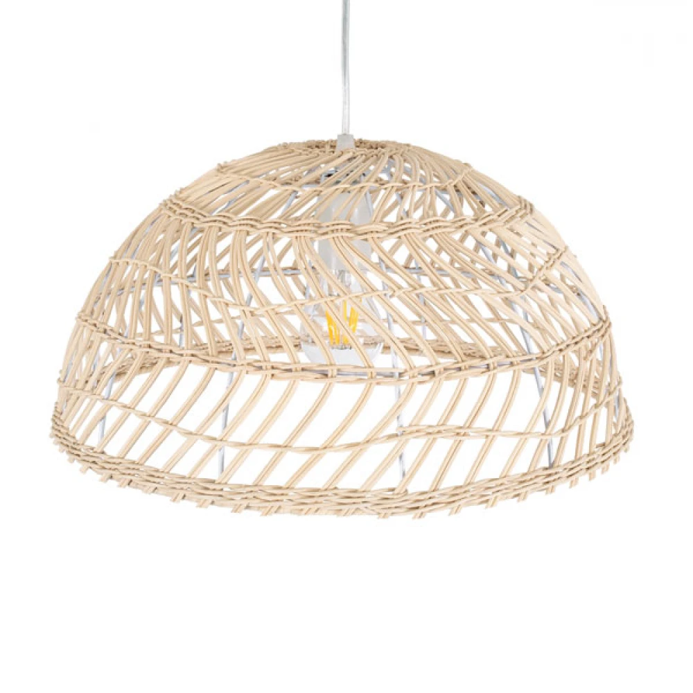 Μοντέρνο Κρεμαστό Φωτιστικό Οροφής Μονόφωτο 1 x E27 Μπεζ Μπαμπού Καμπάνα D40 x H20cm