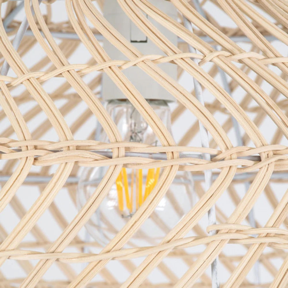 Μοντέρνο Κρεμαστό Φωτιστικό Οροφής Μονόφωτο 1 x E27 Μπεζ Μπαμπού Καμπάνα D40 x H20cm