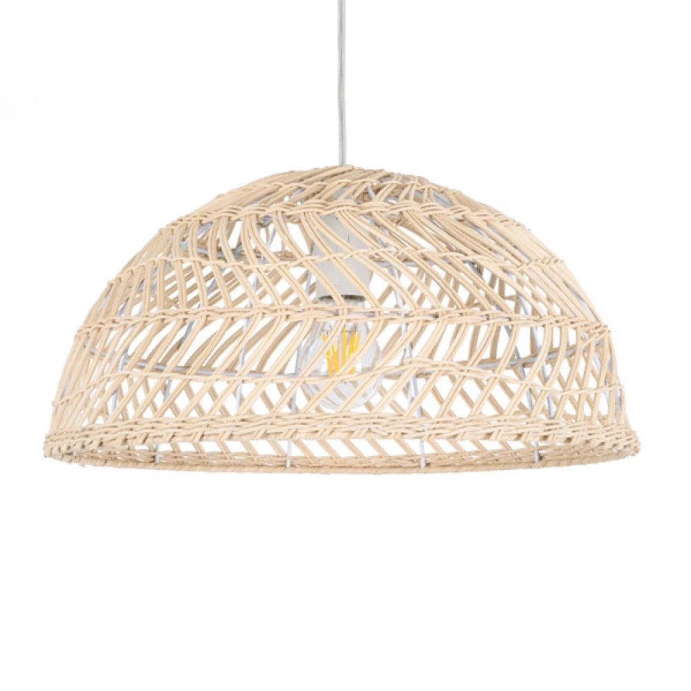 Μοντέρνο Κρεμαστό Φωτιστικό Οροφής Μονόφωτο 1 x E27 Μπεζ Μπαμπού Καμπάνα D40 x H20cm