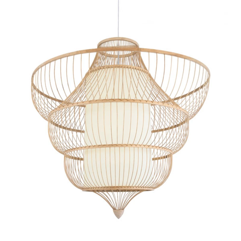 Μοντέρνο Κρεμαστό Φωτιστικό Οροφής Μονόφωτο 1 x E27 Μπεζ Ξύλινο Bamboo Πλέγμα Φ100 x Y100cm