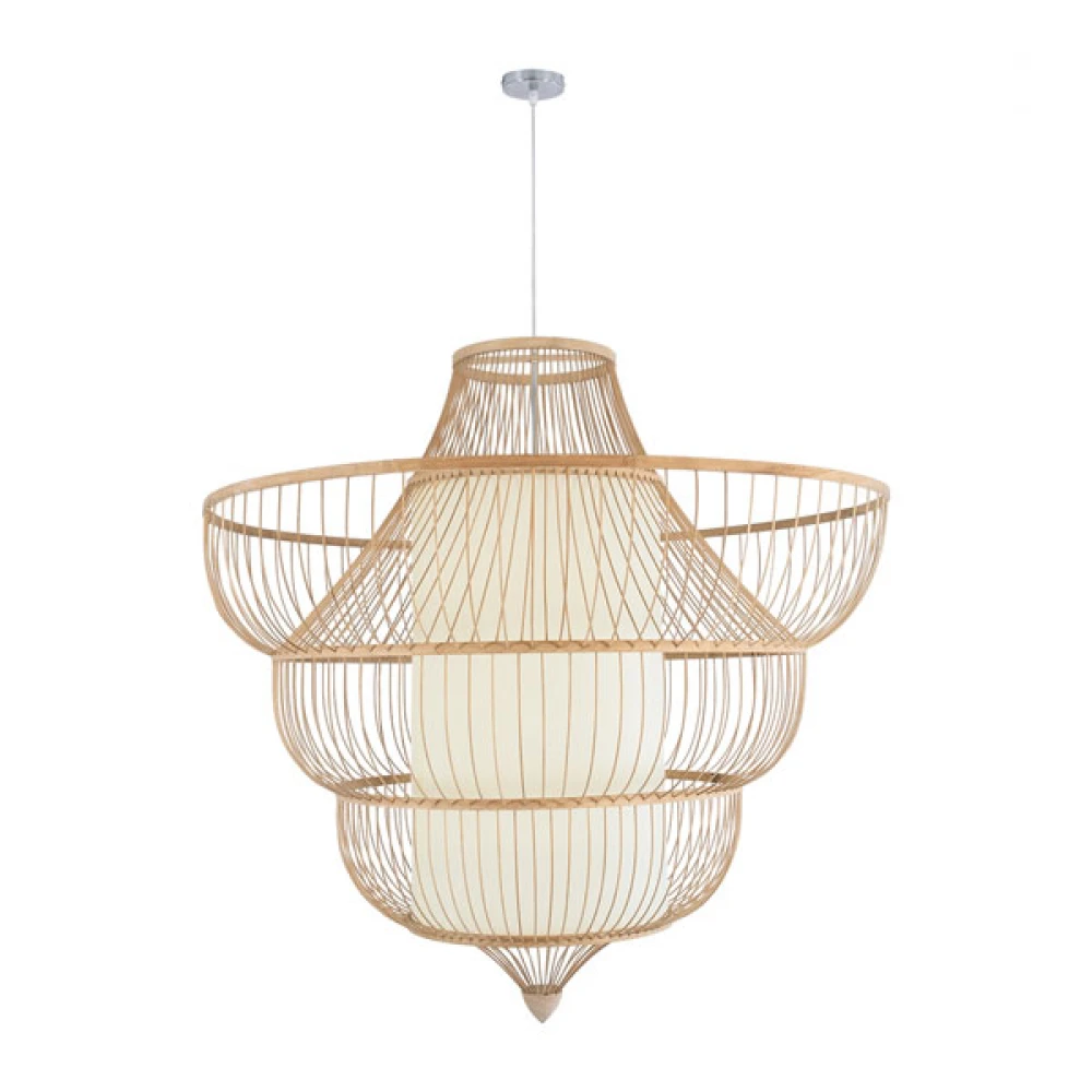 Μοντέρνο Κρεμαστό Φωτιστικό Οροφής Μονόφωτο 1 x E27 Μπεζ Ξύλινο Bamboo Πλέγμα Φ100 x Y100cm