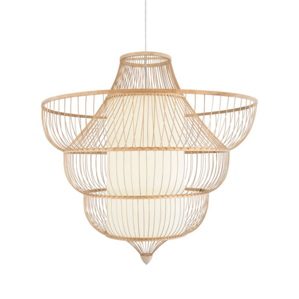 Μοντέρνο Κρεμαστό Φωτιστικό Οροφής Μονόφωτο 1 x E27 Μπεζ Ξύλινο Bamboo Πλέγμα Φ100 x Y100cm