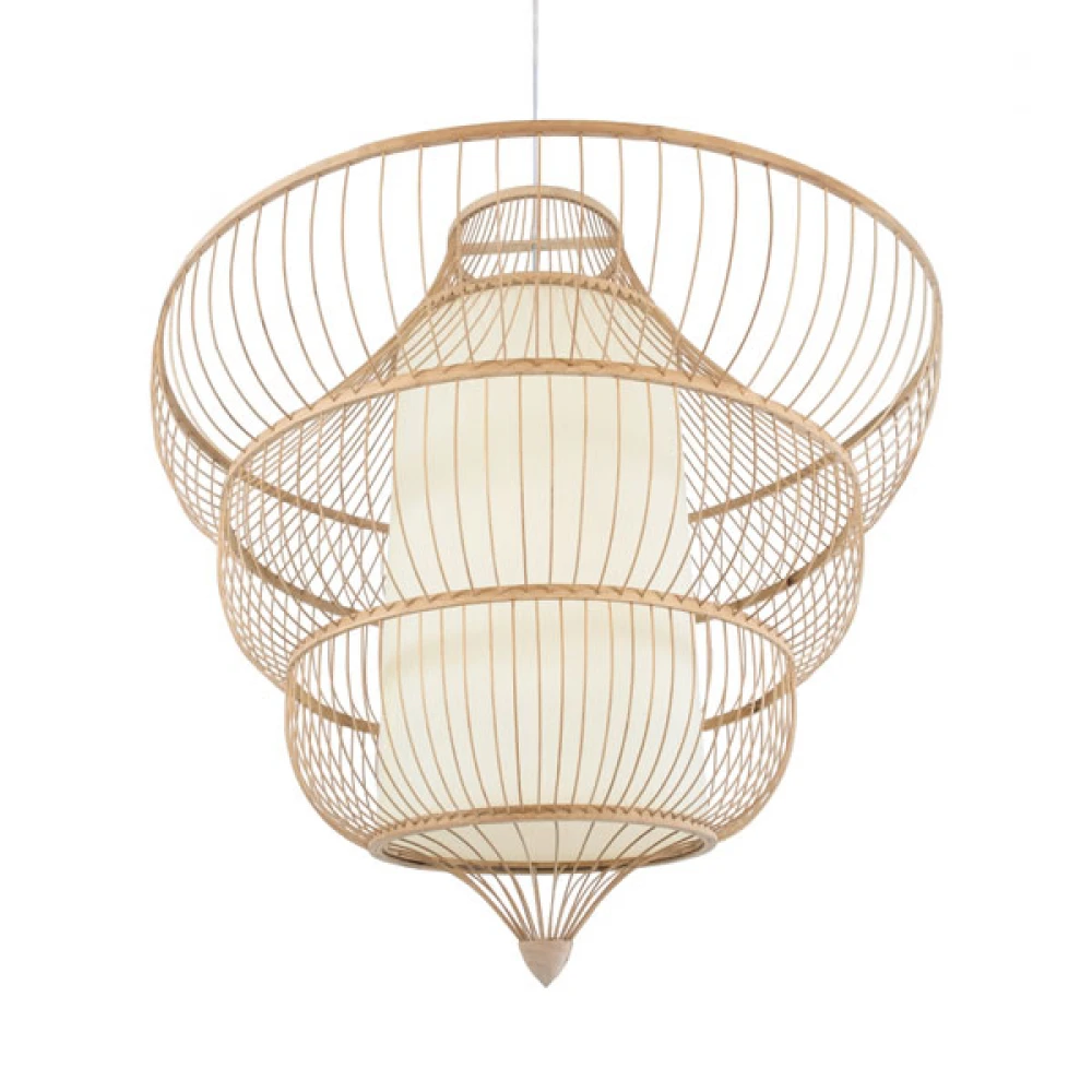 Μοντέρνο Κρεμαστό Φωτιστικό Οροφής Μονόφωτο 1 x E27 Μπεζ Ξύλινο Bamboo Πλέγμα Φ100 x Y100cm