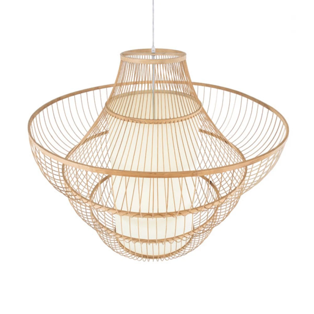 Μοντέρνο Κρεμαστό Φωτιστικό Οροφής Μονόφωτο 1 x E27 Μπεζ Ξύλινο Bamboo Πλέγμα Φ100 x Y100cm