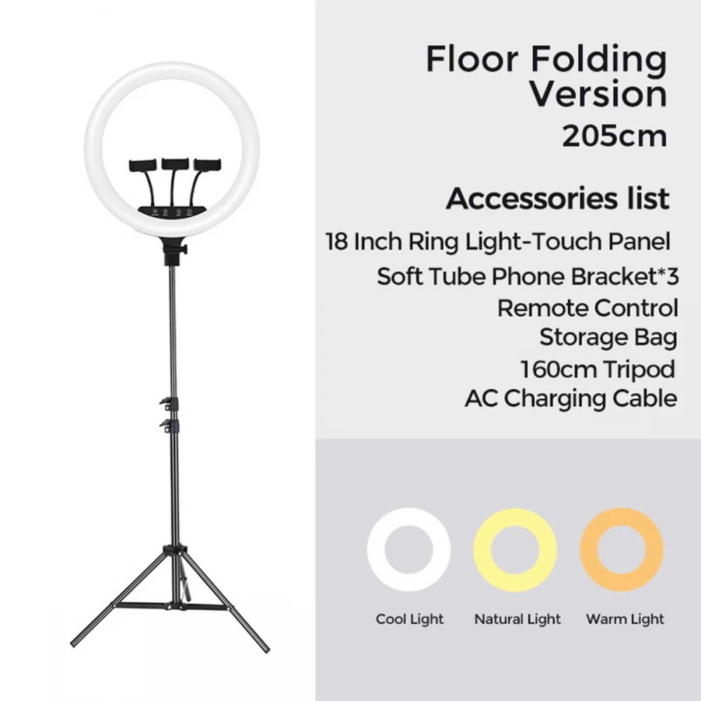 JOYROOM Φωτιστικό Δαχτυλίδι με Ρυθμιζόμενο Τρίποδα JR-ZS228, 18”, Μαύρο Με Ασύρματο Χειριστήριο RF 2.4Ghz Εναλλαγής 3 Χρωμάτων