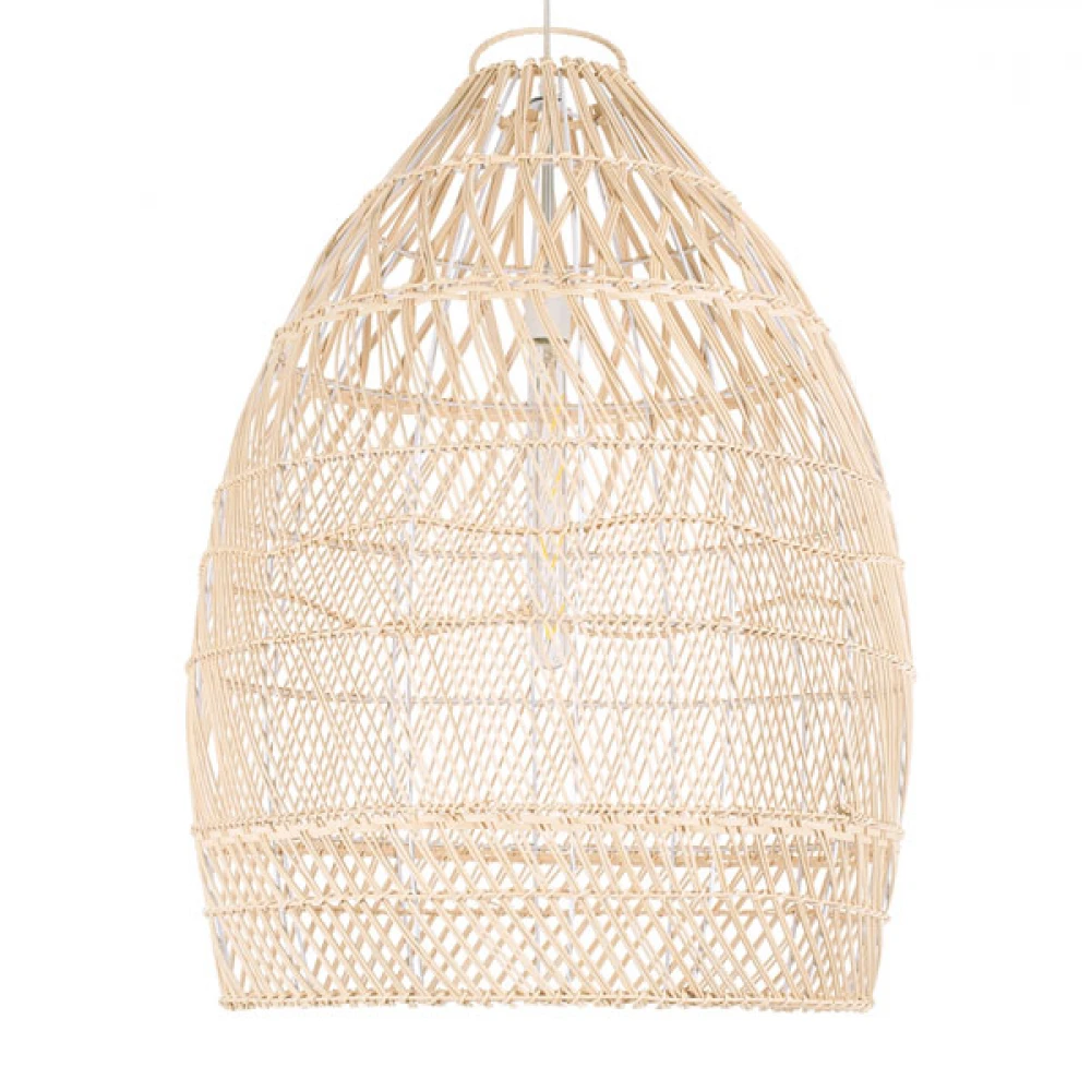 Μοντέρνο Κρεμαστό Φωτιστικό Οροφής Μονόφωτο 1 x E27 Μπεζ Μπαμπού Καμπάνα D57 x H75cm