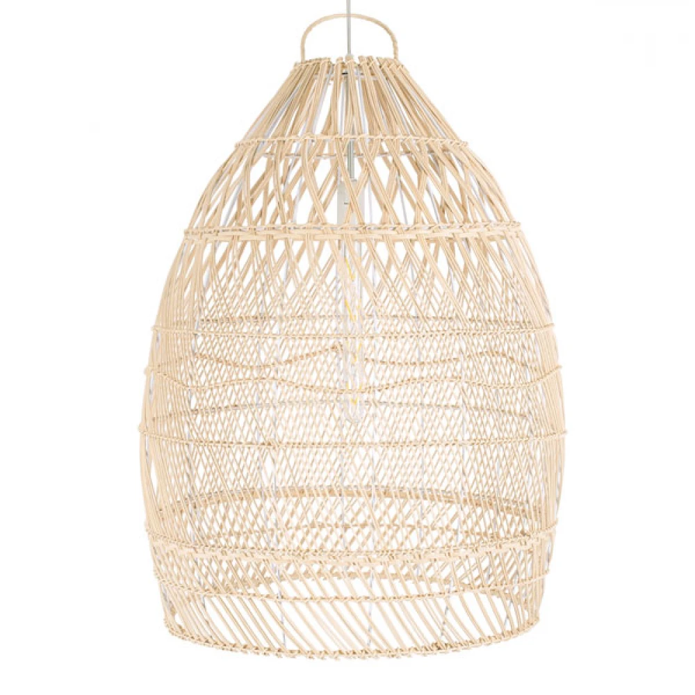 Μοντέρνο Κρεμαστό Φωτιστικό Οροφής Μονόφωτο 1 x E27 Μπεζ Μπαμπού Καμπάνα D57 x H75cm