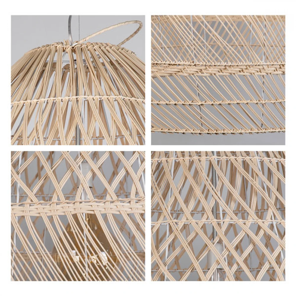 Μοντέρνο Κρεμαστό Φωτιστικό Οροφής Μονόφωτο 1 x E27 Μπεζ Μπαμπού Καμπάνα D57 x H75cm