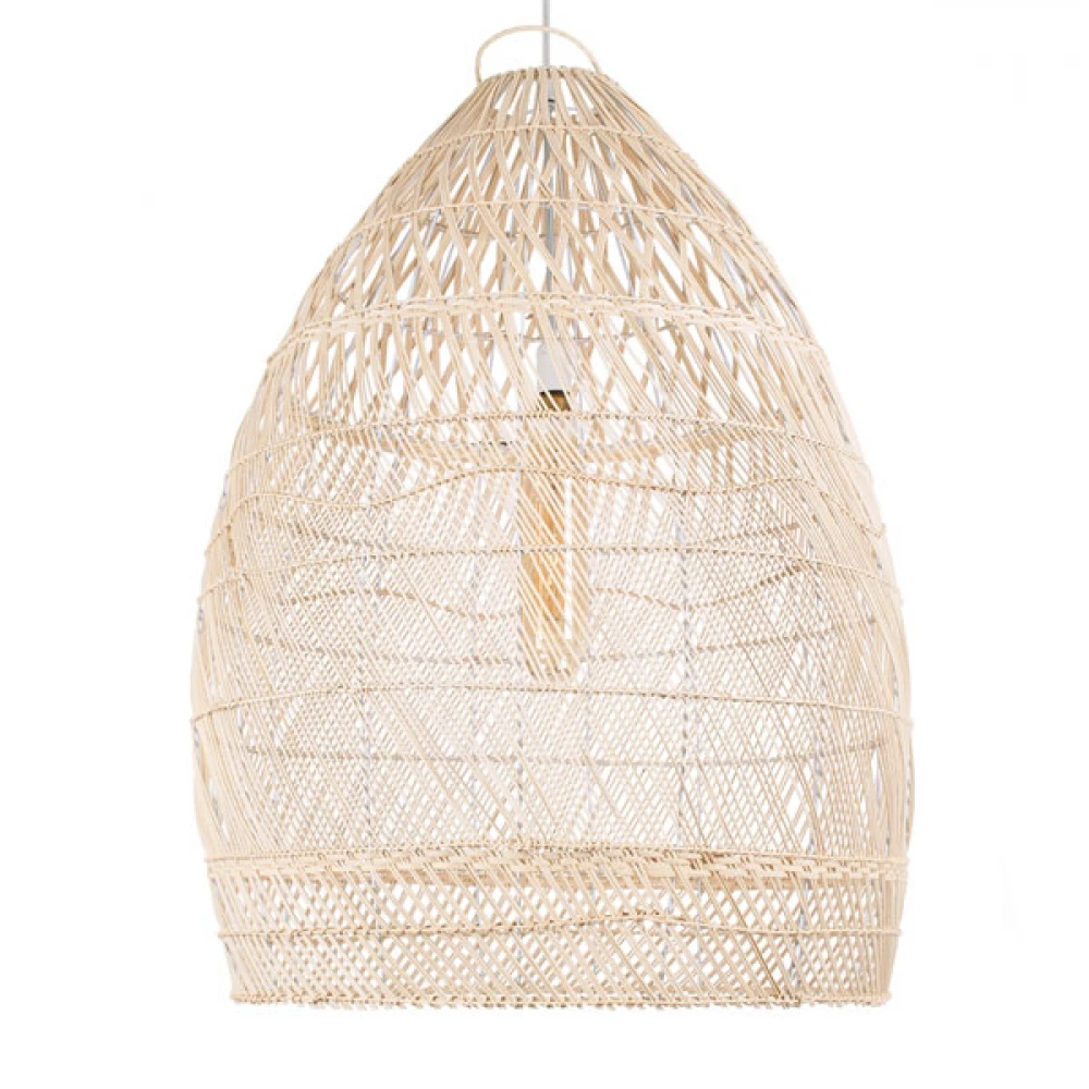 Μοντέρνο Κρεμαστό Φωτιστικό Οροφής Μονόφωτο 1 x E27 Μπεζ Μπαμπού Καμπάνα D76 x H100cm