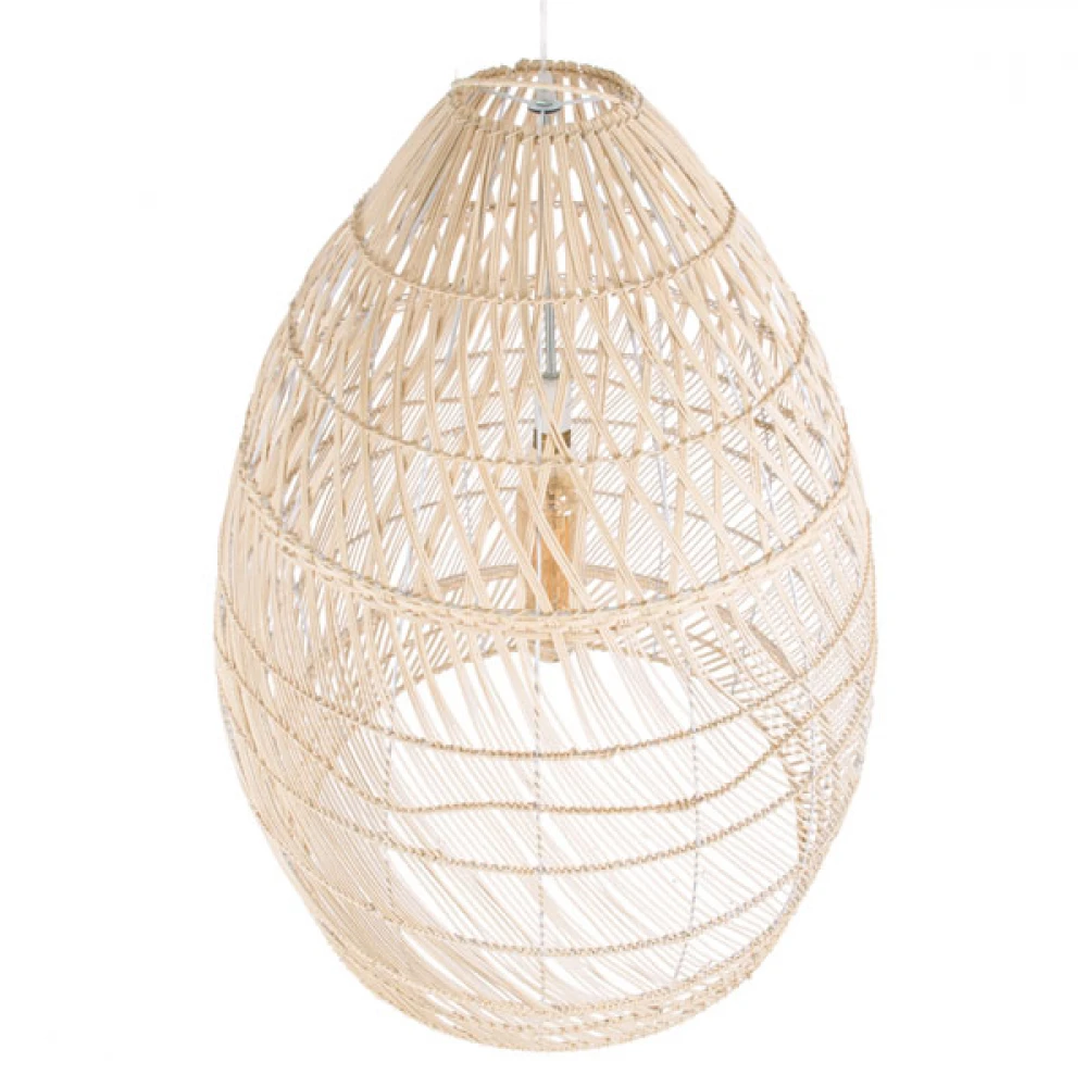 Μοντέρνο Κρεμαστό Φωτιστικό Οροφής Μονόφωτο 1 x E27 Μπεζ Μπαμπού Καμπάνα D76 x H100cm