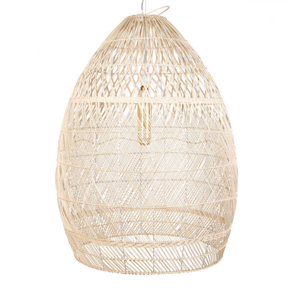 Μοντέρνο Κρεμαστό Φωτιστικό Οροφής Μονόφωτο 1 x E27 Μπεζ Μπαμπού Καμπάνα D95 x H125cm