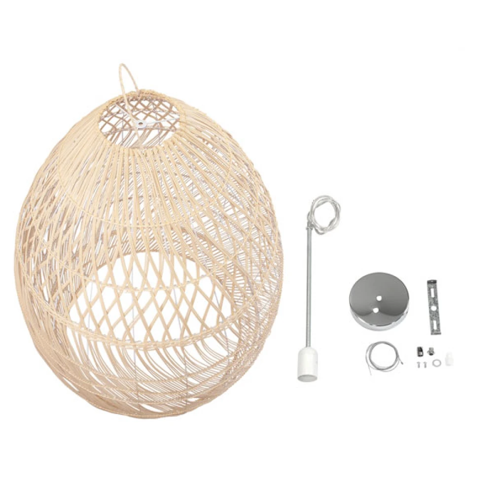 Μοντέρνο Κρεμαστό Φωτιστικό Οροφής Μονόφωτο 1 x E27 Μπεζ Μπαμπού Καμπάνα D95 x H125cm