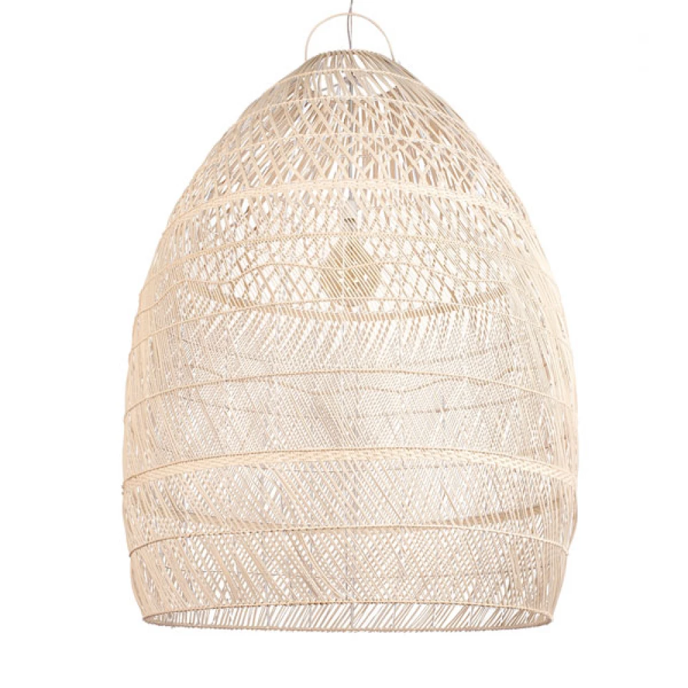 Μοντέρνο Κρεμαστό Φωτιστικό Οροφής Μονόφωτο 1 x E27 Μπεζ Μπαμπού Καμπάνα D120 x H156cm