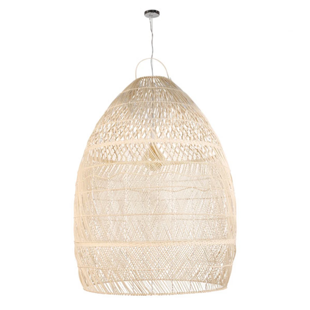 Μοντέρνο Κρεμαστό Φωτιστικό Οροφής Μονόφωτο 1 x E27 Μπεζ Μπαμπού Καμπάνα D120 x H156cm