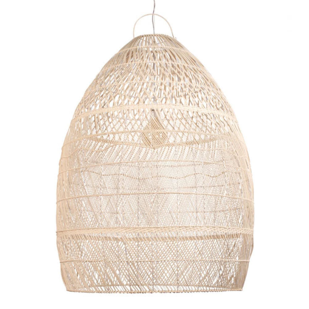 Μοντέρνο Κρεμαστό Φωτιστικό Οροφής Μονόφωτο 1 x E27 Μπεζ Μπαμπού Καμπάνα D120 x H156cm