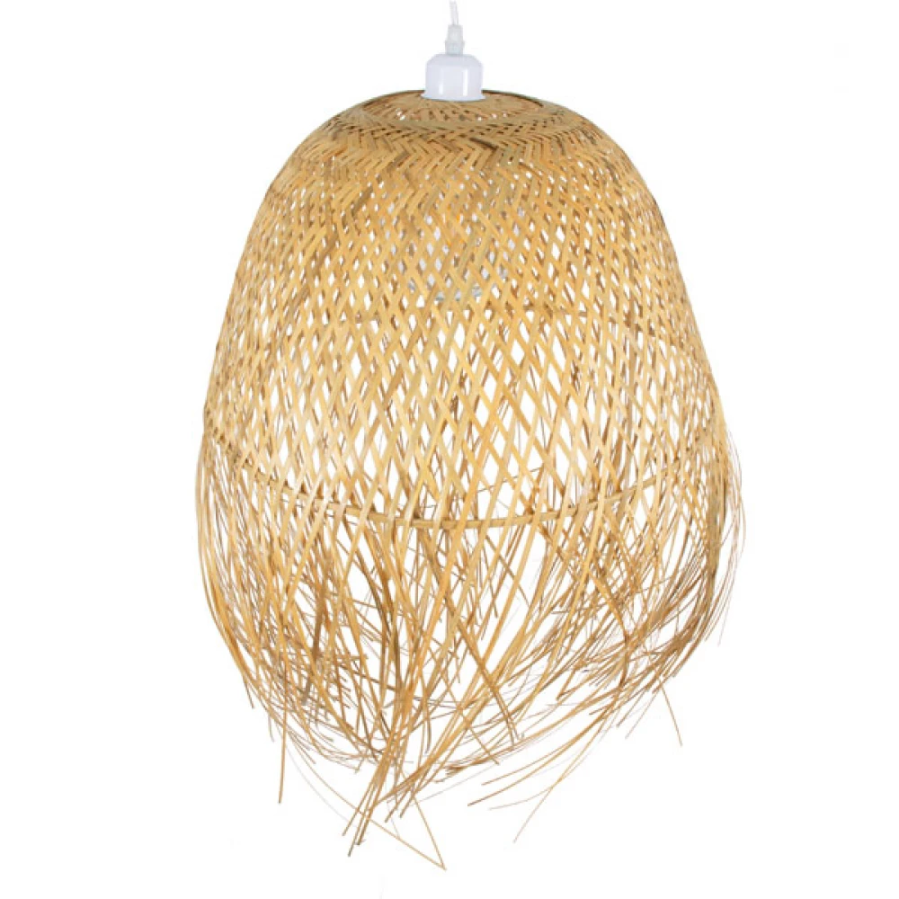 Μοντέρνο Κρεμαστό Φωτιστικό Οροφής Μονόφωτο 1 x E27 Μπεζ Μπαμπού Καμπάνα D45 x H60cm