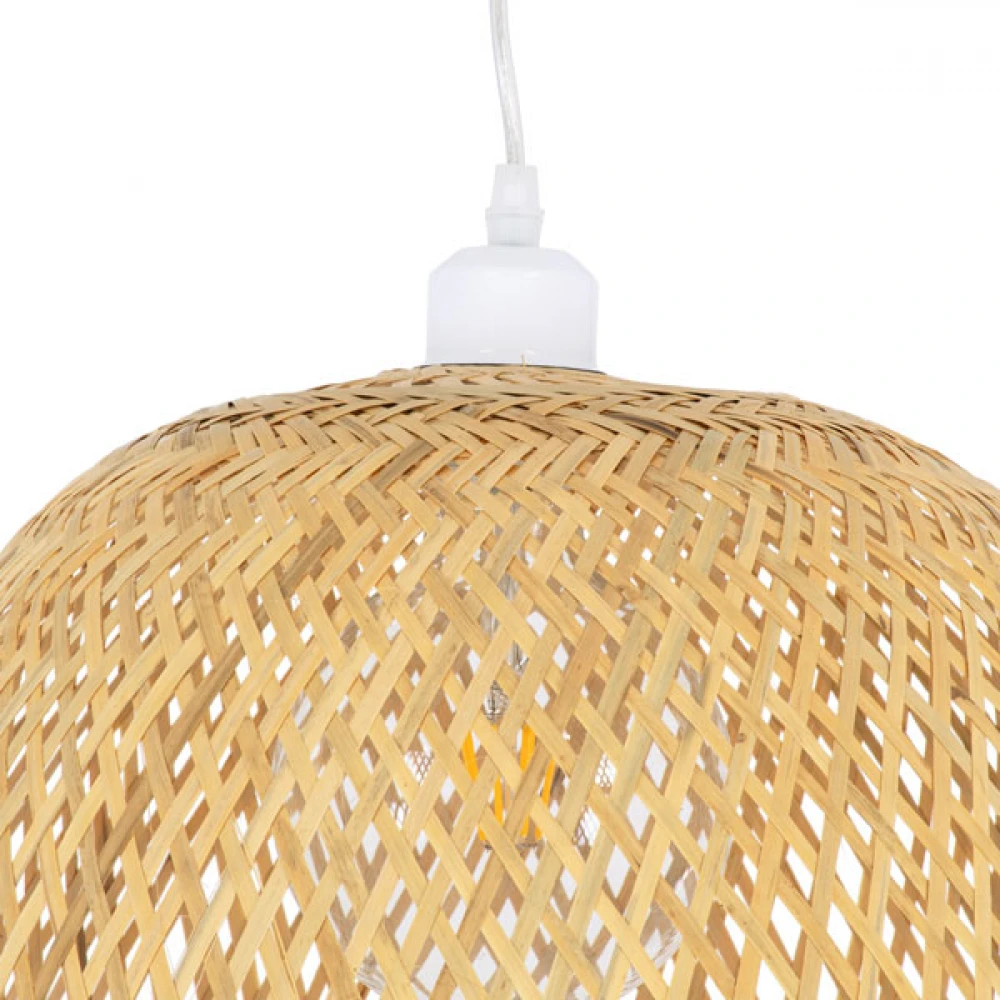 Μοντέρνο Κρεμαστό Φωτιστικό Οροφής Μονόφωτο 1 x E27 Μπεζ Μπαμπού Καμπάνα D45 x H60cm