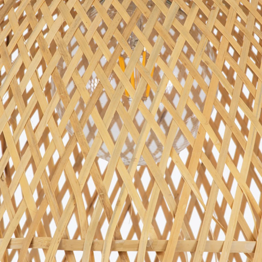 Μοντέρνο Κρεμαστό Φωτιστικό Οροφής Μονόφωτο 1 x E27 Μπεζ Μπαμπού Καμπάνα D45 x H60cm