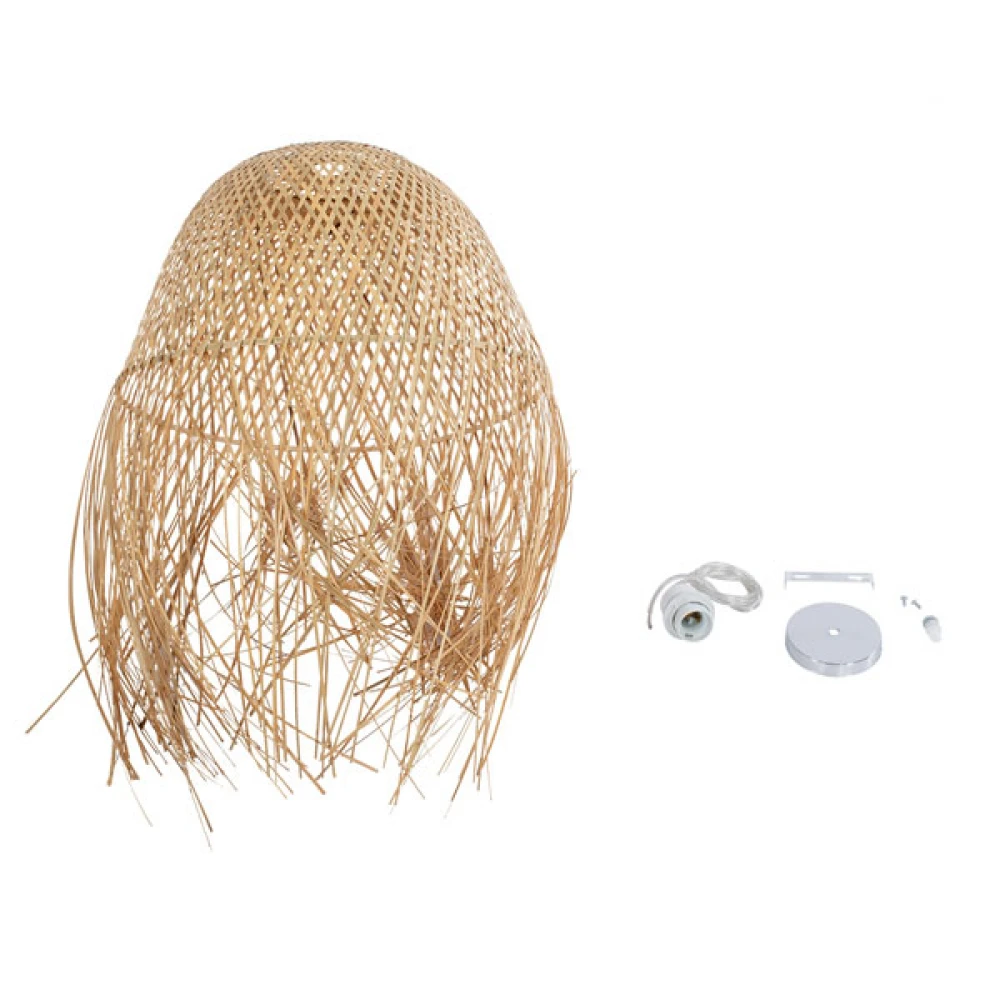 Μοντέρνο Κρεμαστό Φωτιστικό Οροφής Μονόφωτο 1 x E27 Μπεζ Μπαμπού Καμπάνα D45 x H60cm