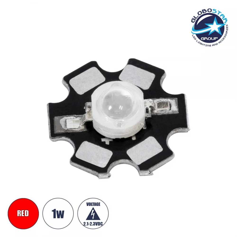 High Power Star LED - Υψηλής Ισχύος Star LED 1W DC 3.2V Κόκκινο Φ2 x Υ0.6cm - GloboStar